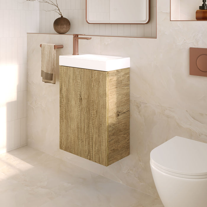 Fienza DENZEL MINKA 450 Scandi Oak Wall Hung Vanity 1TH No Overflow