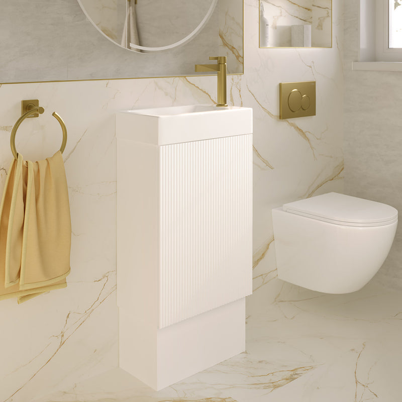 Fienza Minka 450 Vanity on kickboard with Overflow, Satin White