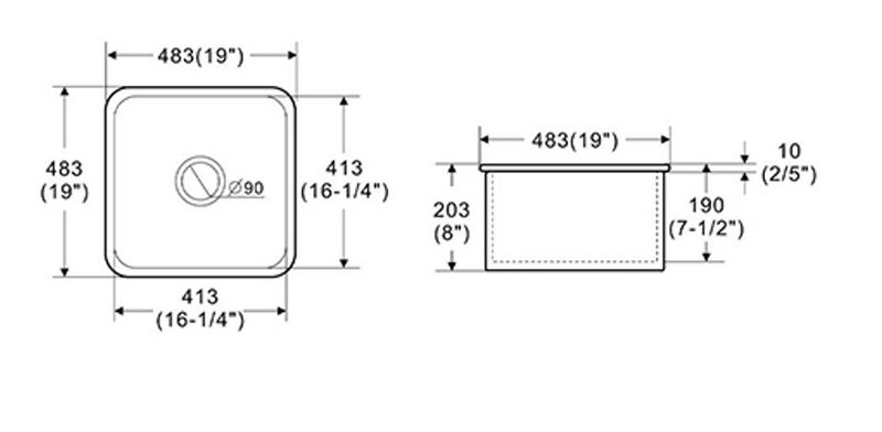 Ovia 483mm Square Undermount Inset Fine Fireclay Butler Sink Single Bowl Farmhouse Kitchen Sink
