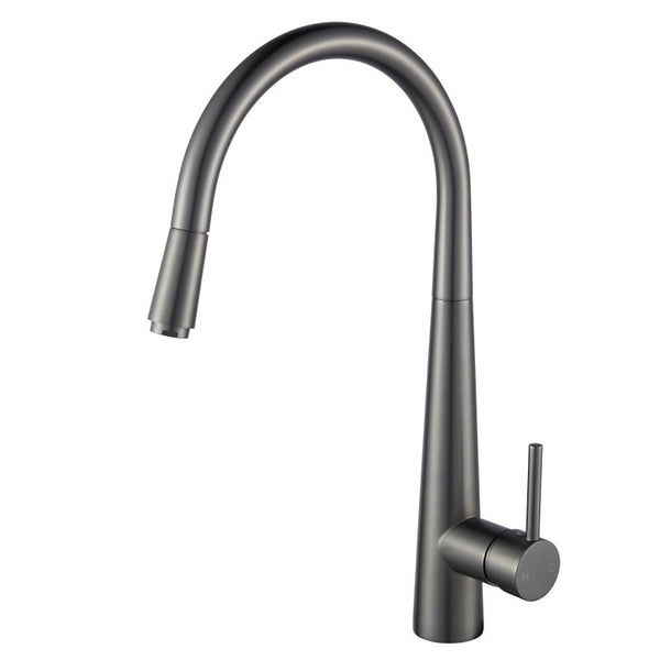 Aquaperla Euro Round Gunmetal Grey 360° Swivel Pull Out Kitchen Sink Mixer Tap Solid Brass