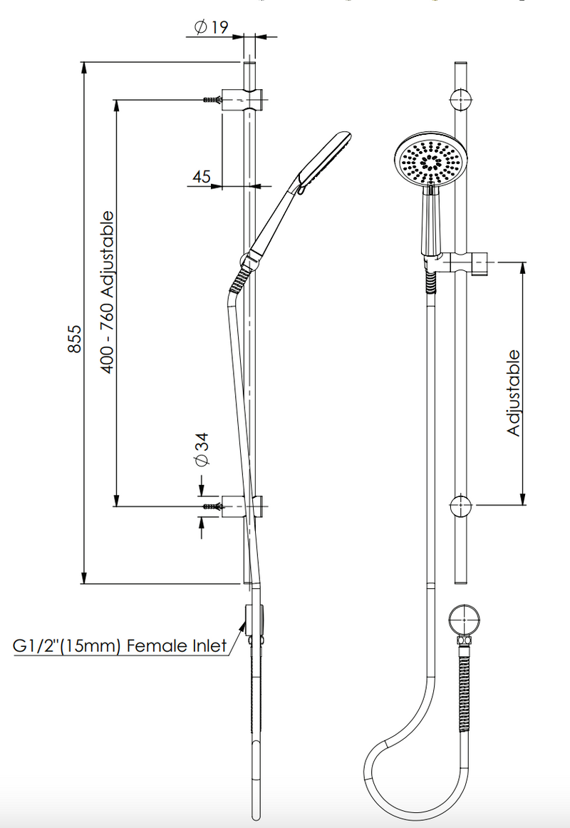 Greens Rocco Adjustable Rail Shower Matte Black