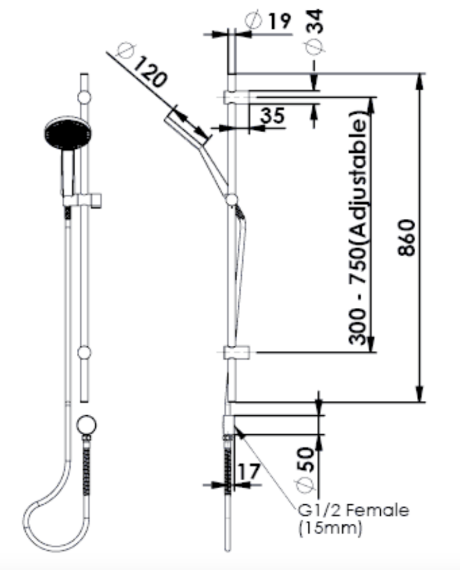 Greens Glide RainBoost Adjustable Rail Shower Brushed Nickel