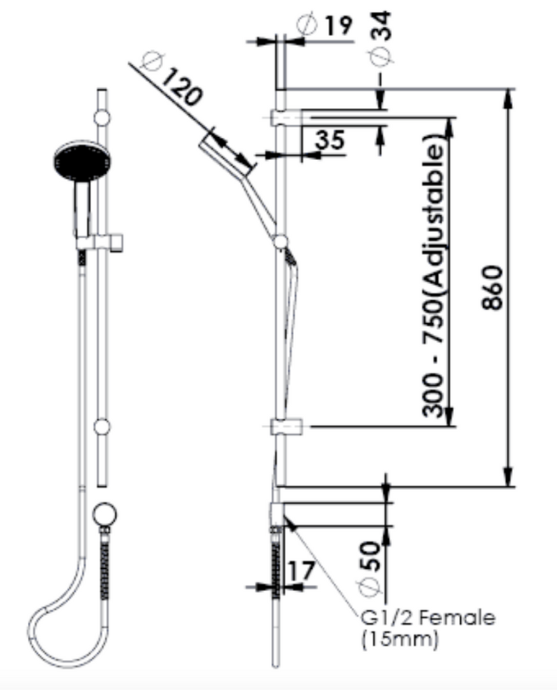 Greens Glide RainBoost Adjustable Rail Shower Brushed Nickel
