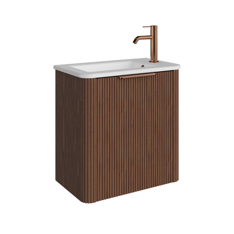 Fienza Minka Mini 550 Wall-Hung Vanity, Right Hand Tap, Walnut