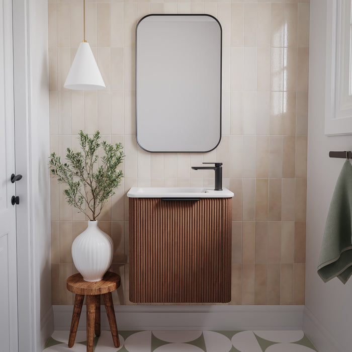 Fienza Minka Mini 550 Wall-Hung Vanity, Right Hand Tap, Walnut