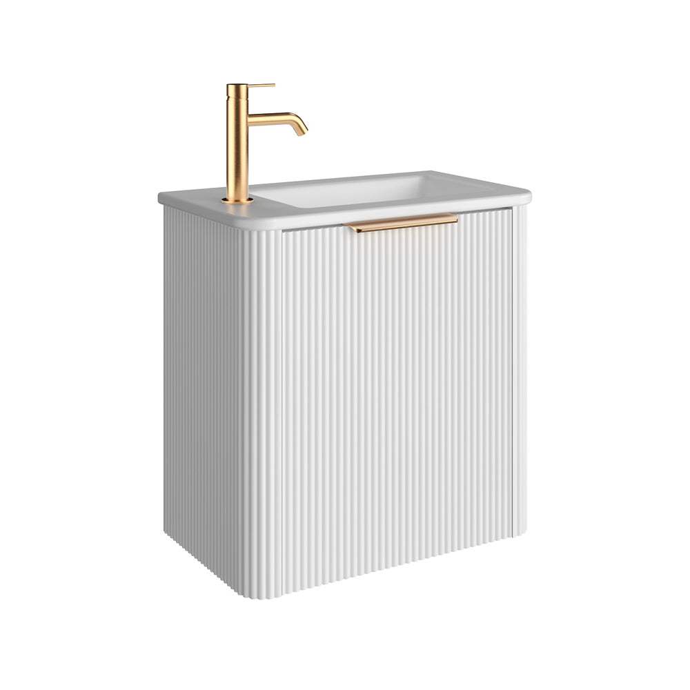 Fienza Minka Mini 550 Wall-Hung Vanity, Left Hand Tap, Satin White