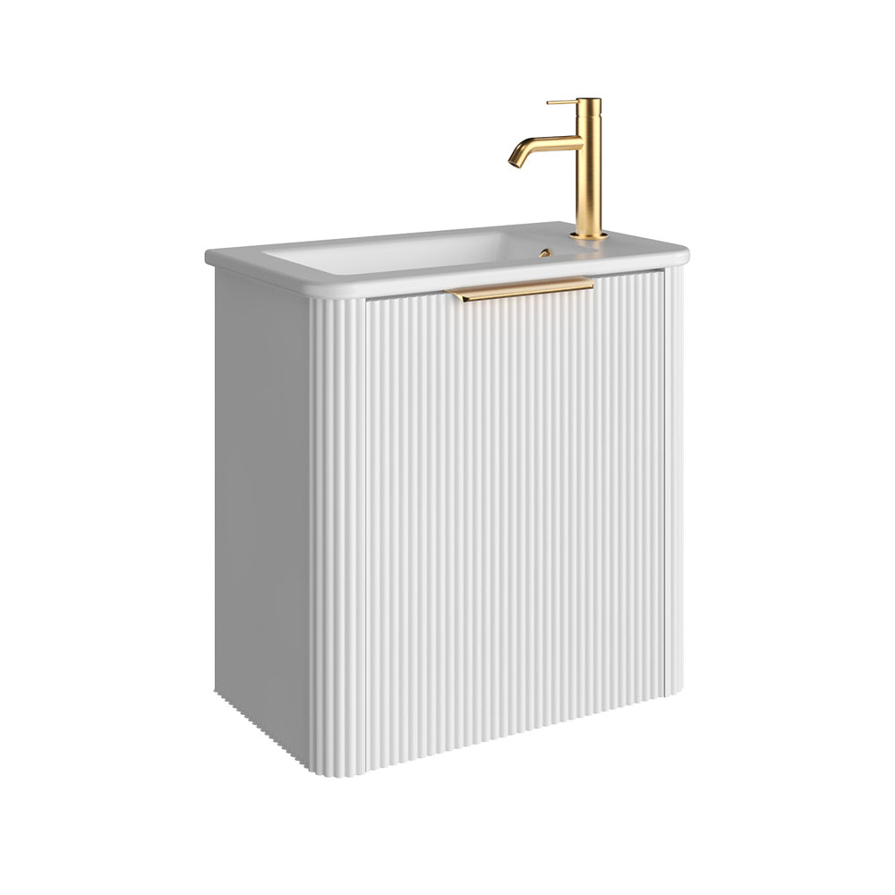 Fienza Minka Mini 550 Wall-Hung Vanity, Right Hand Tap, Satin White