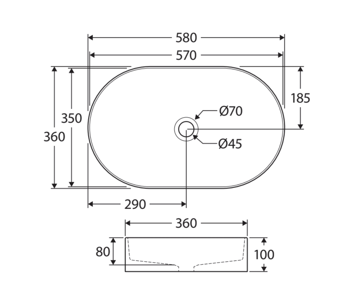 Ovia Fluted Pill Oval Gloss White Oval Above Counter Basin