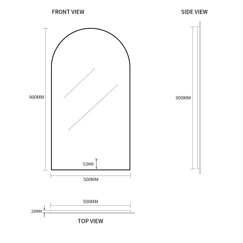 Ovia Arc Frameless 500x900mm Arched Touchless LED Mirror Tri-Color Lighting