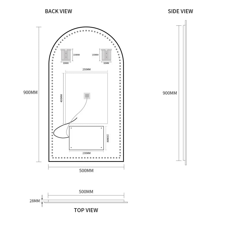 Ovia Arc Frameless 500x900mm Arched Touchless LED Mirror Tri-Color Lighting