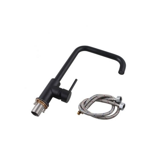 Aquaperla Round Matt Black Swivel Kitchen Sink Mixer Tap