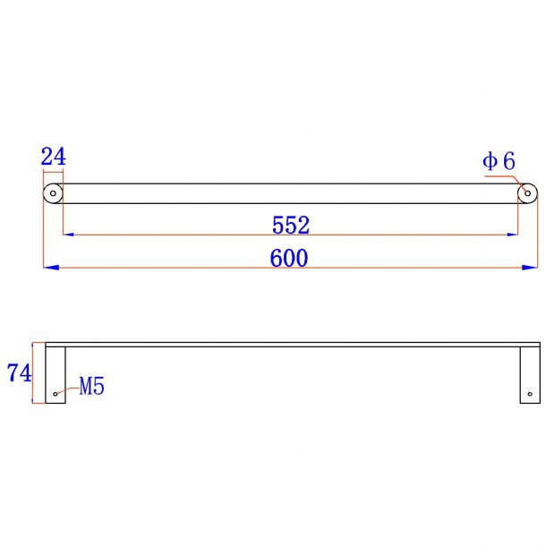 Rumia Gunmetal Grey Single Towel Rail 600mm Stainless Steel 304 Wall Mounted