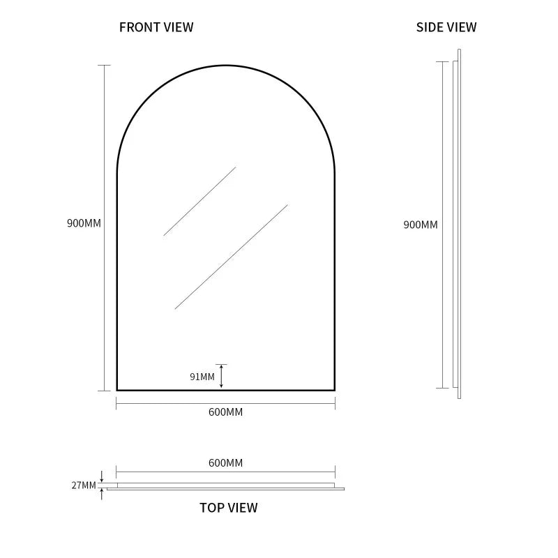 Ovia Arc Frameless 600x900mm Arched Touchless LED Mirror Tri-Color Lighting