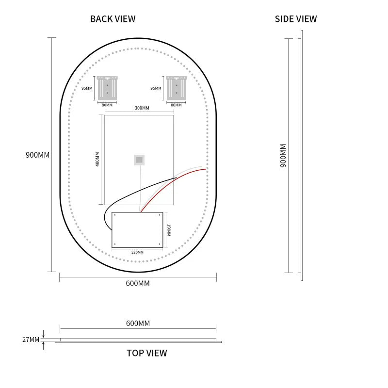 Ovia Eclipse Frameless 600x900mm Pill Oval Touchless LED Mirror Tri-Color Lighting