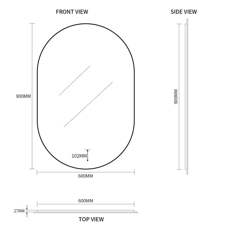 Ovia Eclipse Frameless 600x900mm Pill Oval Touchless LED Mirror Tri-Color Lighting