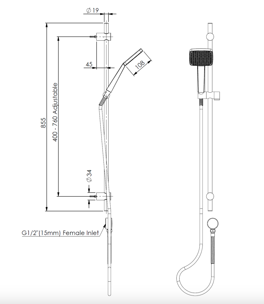Greens Glide Syntra RainBoost® Adjustable Rail Shower Gunmetal