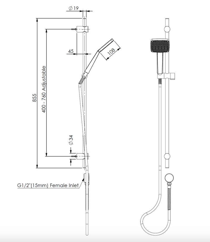 Greens Glide Syntra RainBoost® Adjustable Rail Shower Gunmetal