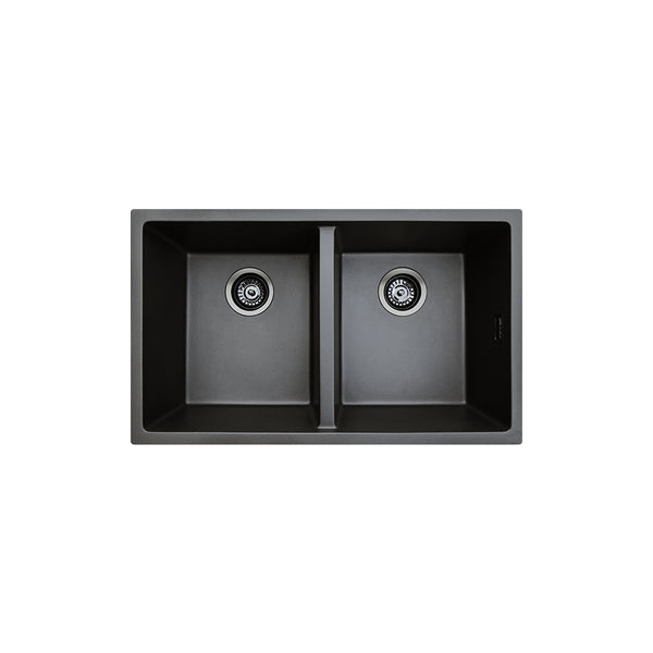 Fienza Kuro Granite 29L/29L Double Bowl Kitchen Sink, Matte Black