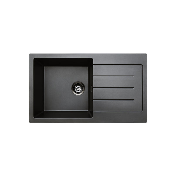 Fienza Kuro Granite 39L Single Kitchen Sink with Drainer, Matte Black