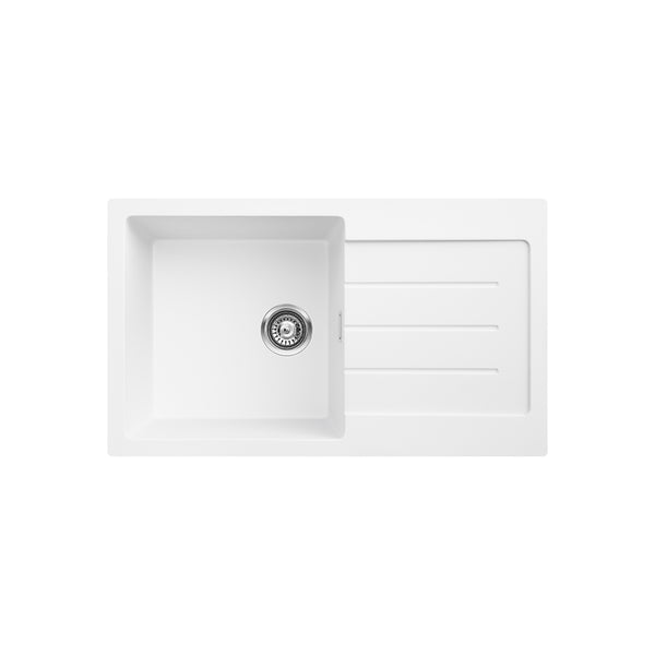Fienza Kuro Granite 39L Single Kitchen Sink with Drainer, Matte White