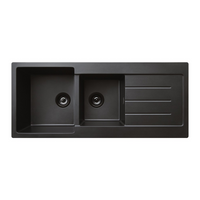 Fienza Kuro Granite 29L/19L Double Kitchen Sink with Drainer - Matte Black