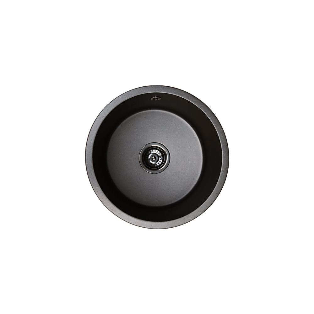 Fienza Kuro Granite 460mm Round Single Bowl Kitchen Sink, Matte Black 25L