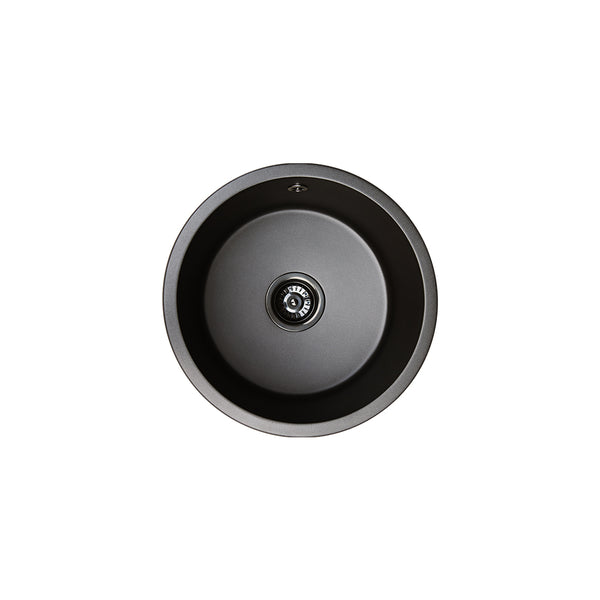 Fienza Kuro Granite 460mm Round Single Bowl Kitchen Sink, Matte Black 25L