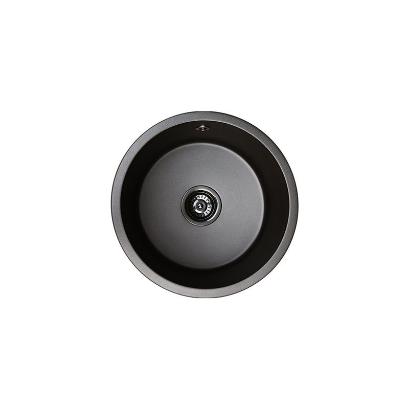 Fienza Kuro Granite 460mm Round Single Bowl Kitchen Sink, Matte Black 25L
