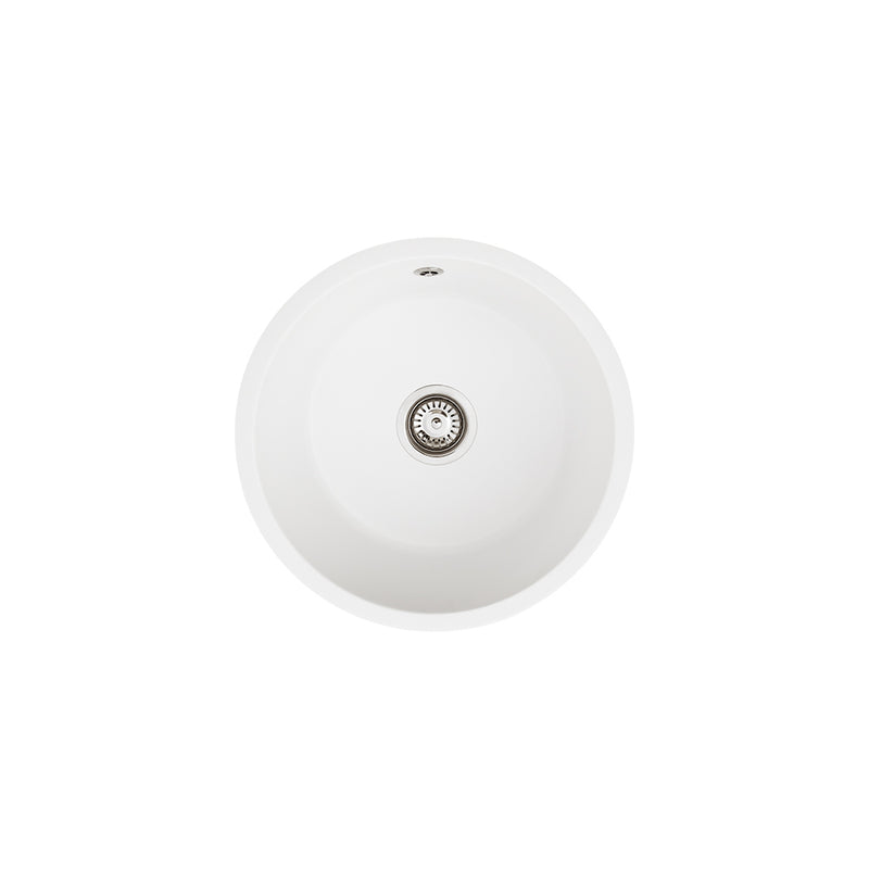 Fienza Kuro Granite 460mm Round Single Bowl Kitchen Sink, Matte White 25L