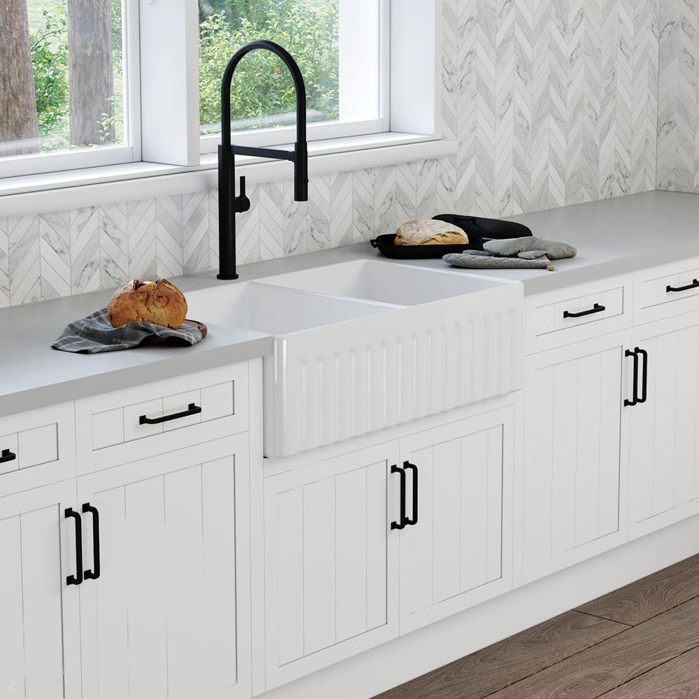 Ovia 835x459x254mm Fine Fireclay Butler Sink Double Bowl Farmhouse Kitchen Sink