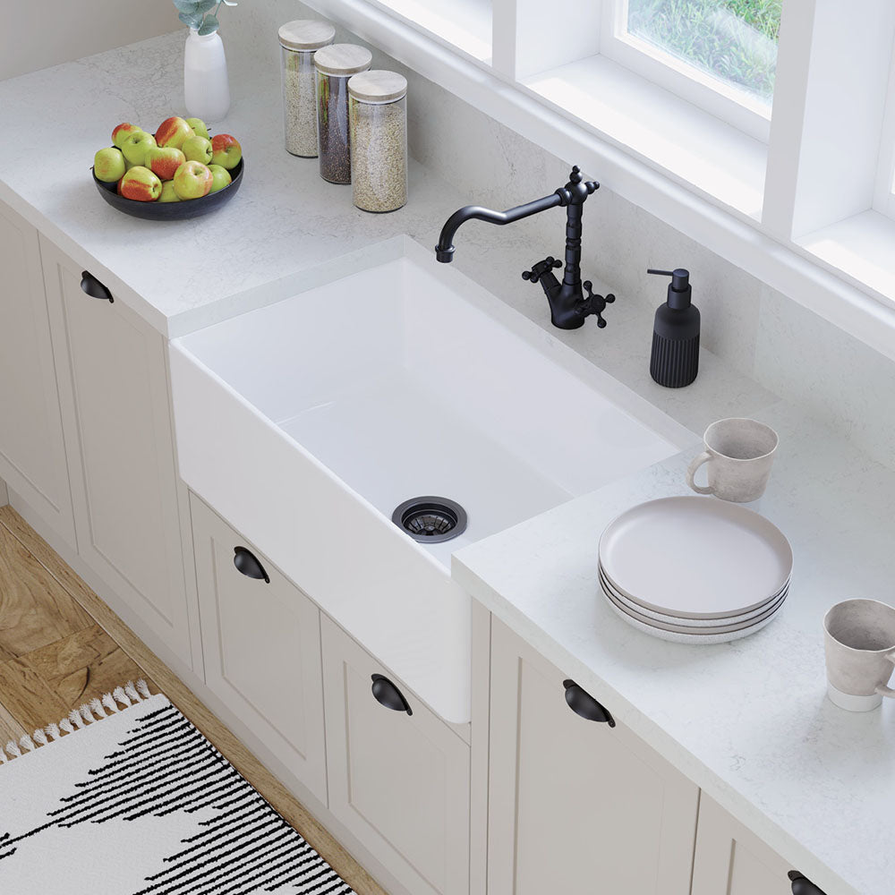 Ovia 835x459x254mm Fine Fireclay Butler Sink Single Bowl Farmhouse Kitchen Sink