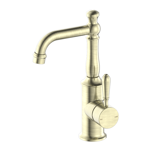 York Basin Mixer With Metal Lever Aged Brass