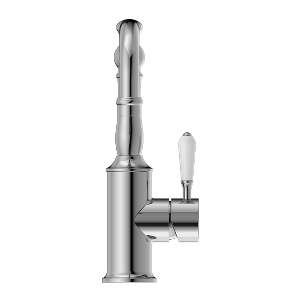 York Basin Mixer Hook Spout With White Porcelain Lever Chrome