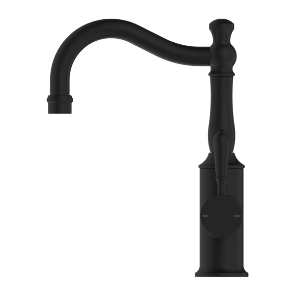 York Basin Mixer Hook Spout With Metal Lever Matte Black