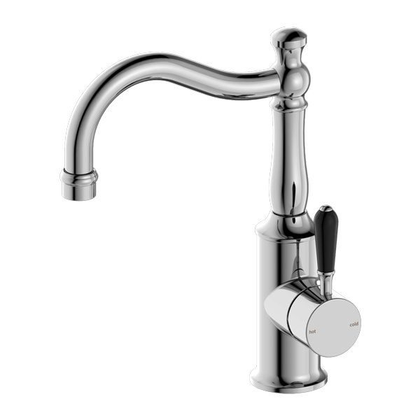 York Basin Mixer Hook Spout With Black Porcelain Lever Matte Black