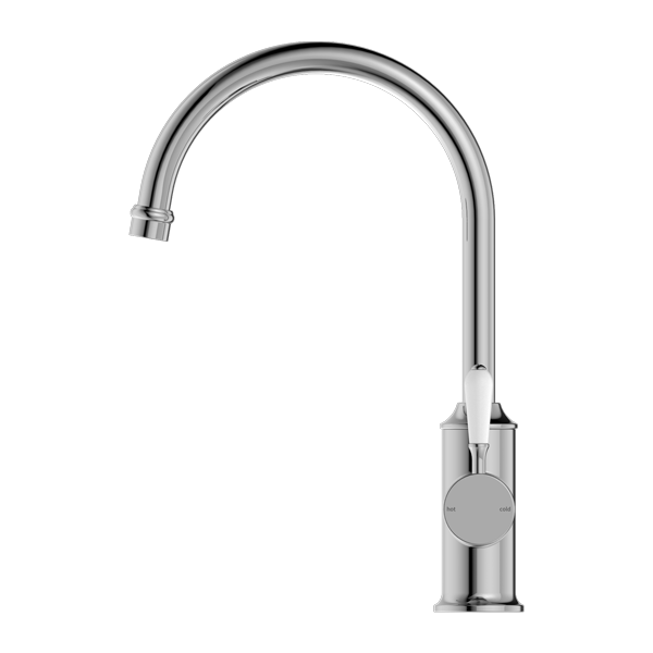 Nero York Kitchen Mixer Goosneck Spout With White Porcelain Lever Chrome
