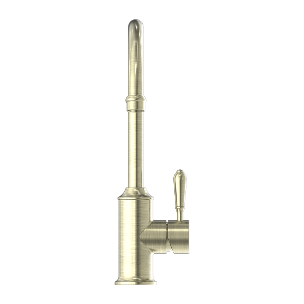 Nero York Kitchen Mixer Goosneck Spout With Metal Lever Aged Brass