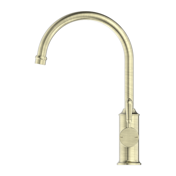 Nero York Kitchen Mixer Goosneck Spout With Metal Lever Aged Brass