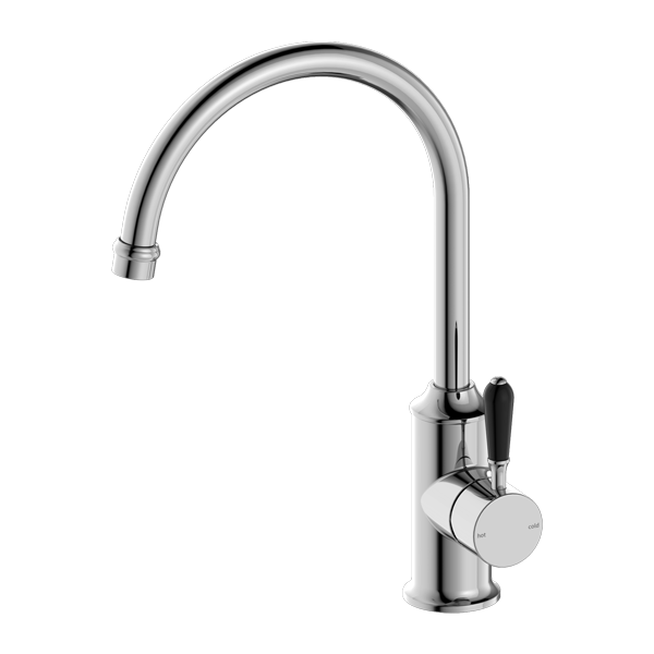 Nero York Kitchen Mixer Goosneck Spout With Black Porcelain Lever Chrome