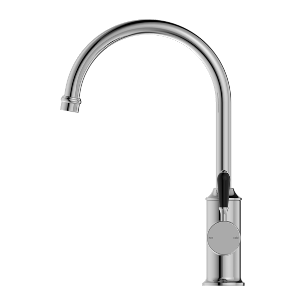 Nero York Kitchen Mixer Goosneck Spout With Black Porcelain Lever Chrome