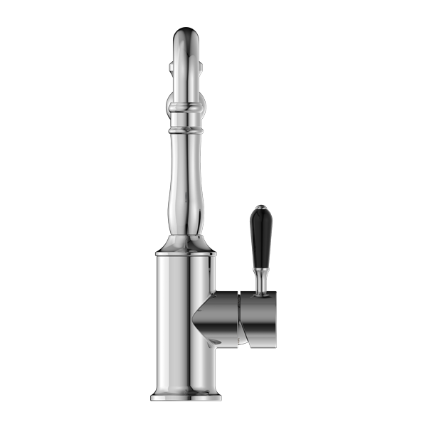 Nero York Kitchen Mixer Hook Spout With Black Porcelain Lever Chrome