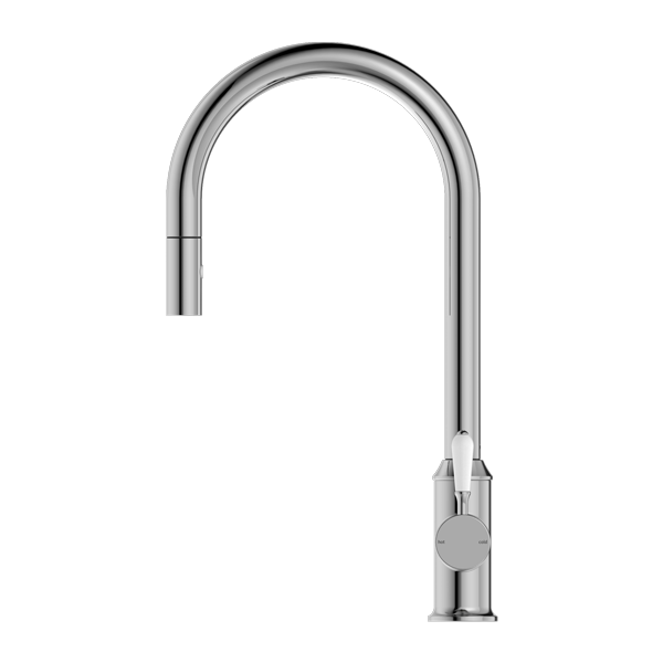 Nero York Federation Pull Out Sink Mixer With Vegie Spray Function With White Porcelain Lever Chrome