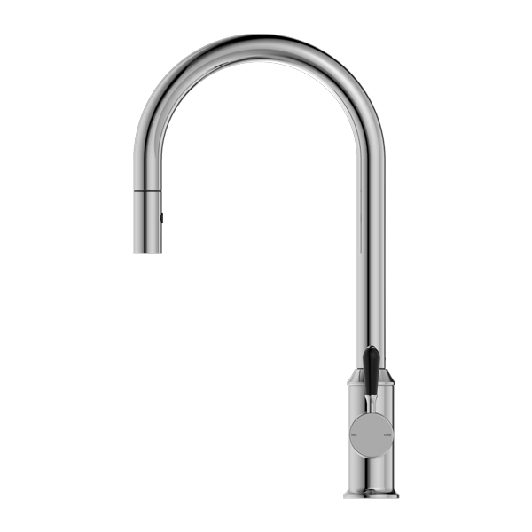 Nero York Federation Pull Out Sink Mixer With Vegie Spray Function With Black Porcelain Lever Chrome