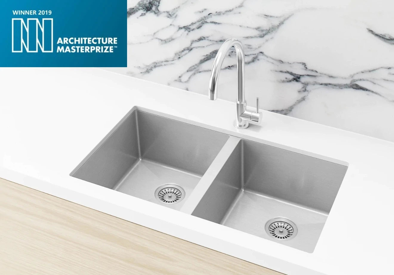 Meir Kitchen Sink Double Bowl 760mm x 440mm - Brushed Nickel