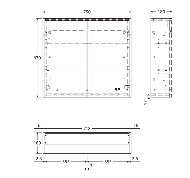 750 LED Mirror Cabinet with Satin Black Side Panels