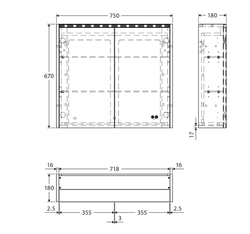 750 LED Mirror Cabinet with Satin Black Side Panels