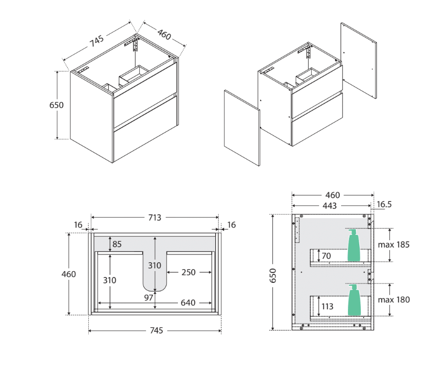 Sarah Crystal Pure Undermount 750 Amato Satin White Wall-Hung Vanity