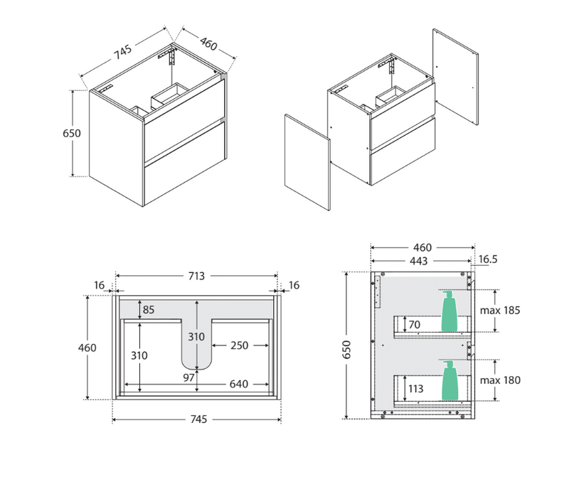 Sarah Crystal Pure Undermount 750 Amato Satin White Wall-Hung Vanity