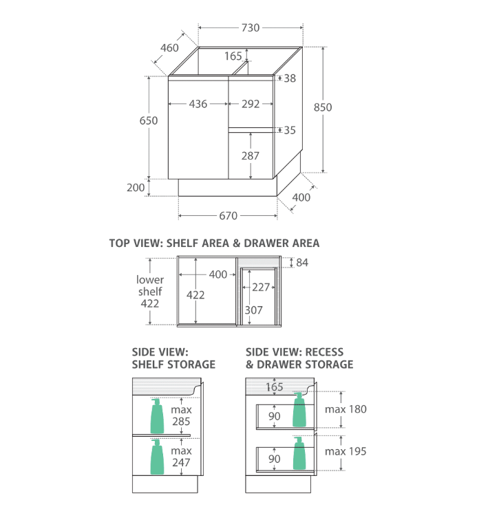 Sarah Crystal Pure Undermount 750 Edge Scandi Oak Vanity on Kick