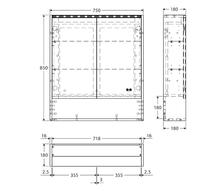 750 LED Mirror Cabinet with Display Shelf, Satin Black